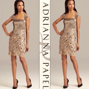 Adrianna Papell cap sleeves sequins beaded dress